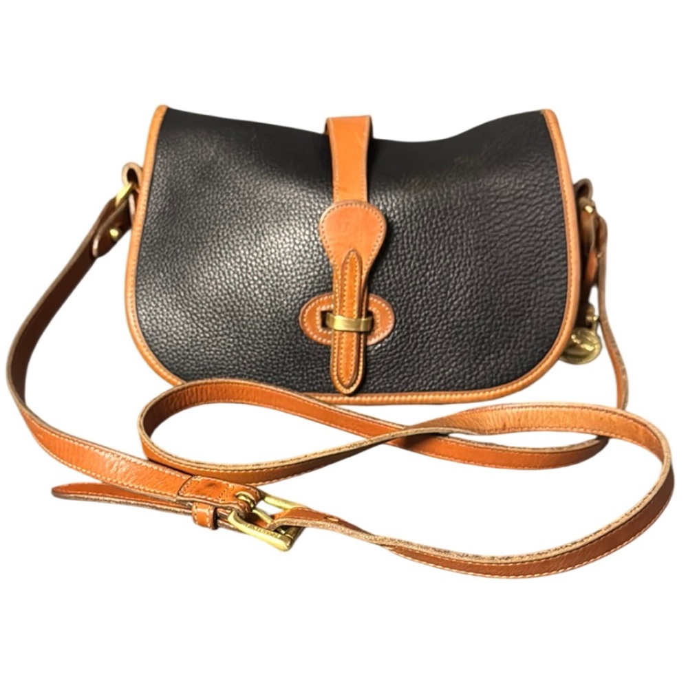 Vintage Dooney & Bourke Over and Under Black Leather Tack Bag Crossbody Purse
